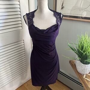 Scarlett Nite Dress Womens 4 Purple Ruched Cocktail Lace Trim Gothic Coquette